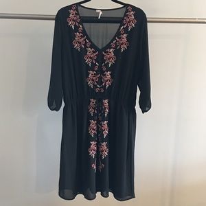Embroidered floral dress black pink 1X XL